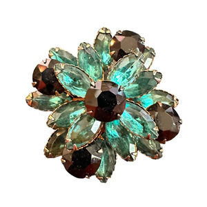 Vintage & Black Marquise Stone Flower Brooch
